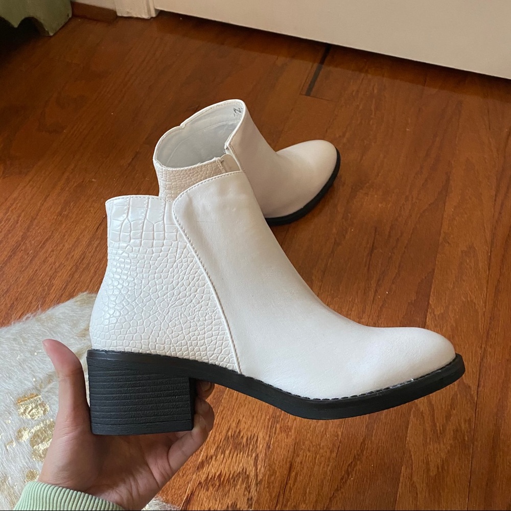 Lulus white patent leather booties